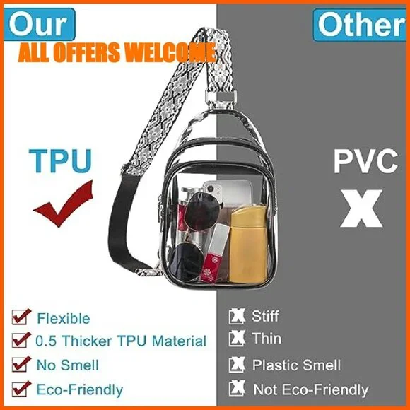 Clear Stadium Crossbody Bag with 7 Zippered Pockets, Adjustable Strap - Picture 4 of 8